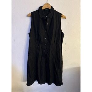 Vtg. J Crew  Linen Button Shift Dress Black Sz 12‎ lined minimalist Classic